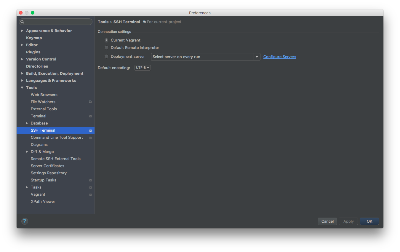 SSH Terminal settings